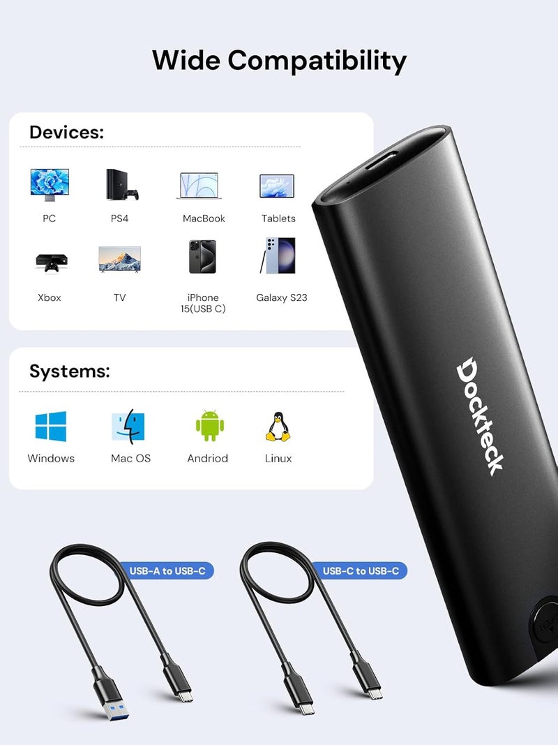 Dockteck M.2 NVMe SATA SSD Enclosure Adapter, Tool-Free USB 3.2 Gen 2 10Gbps NVMe to USB Adapter for SSDs 2230/2242/2260/2280, External Solid State Drive Case Supports M-Key/B+M Key and UASP (Black) - Image 5